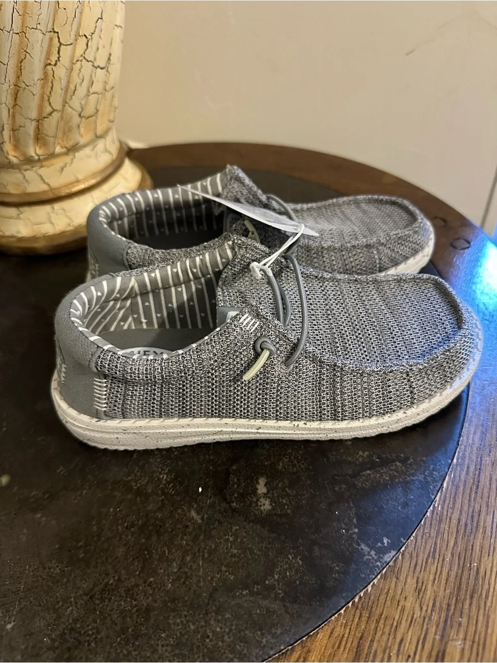 Hey Dude Kids Gray Knit Slip-On Sneakers with Elastic Laces